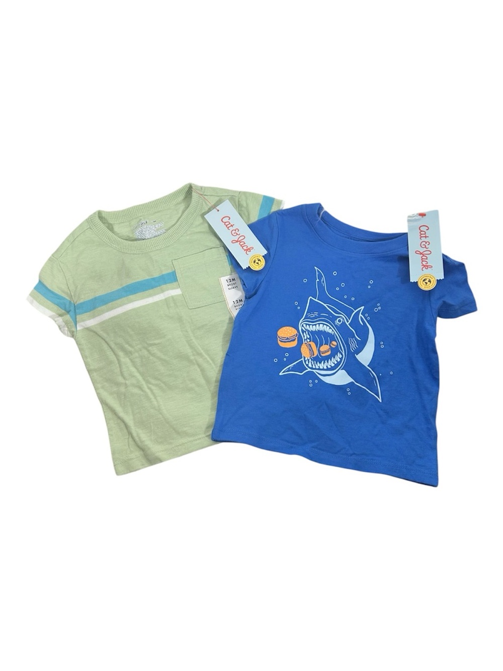 Cat & Jack Baby Boy Short Sleeve T-Shirt Lot 12M NWT 2pc Shark & Striped